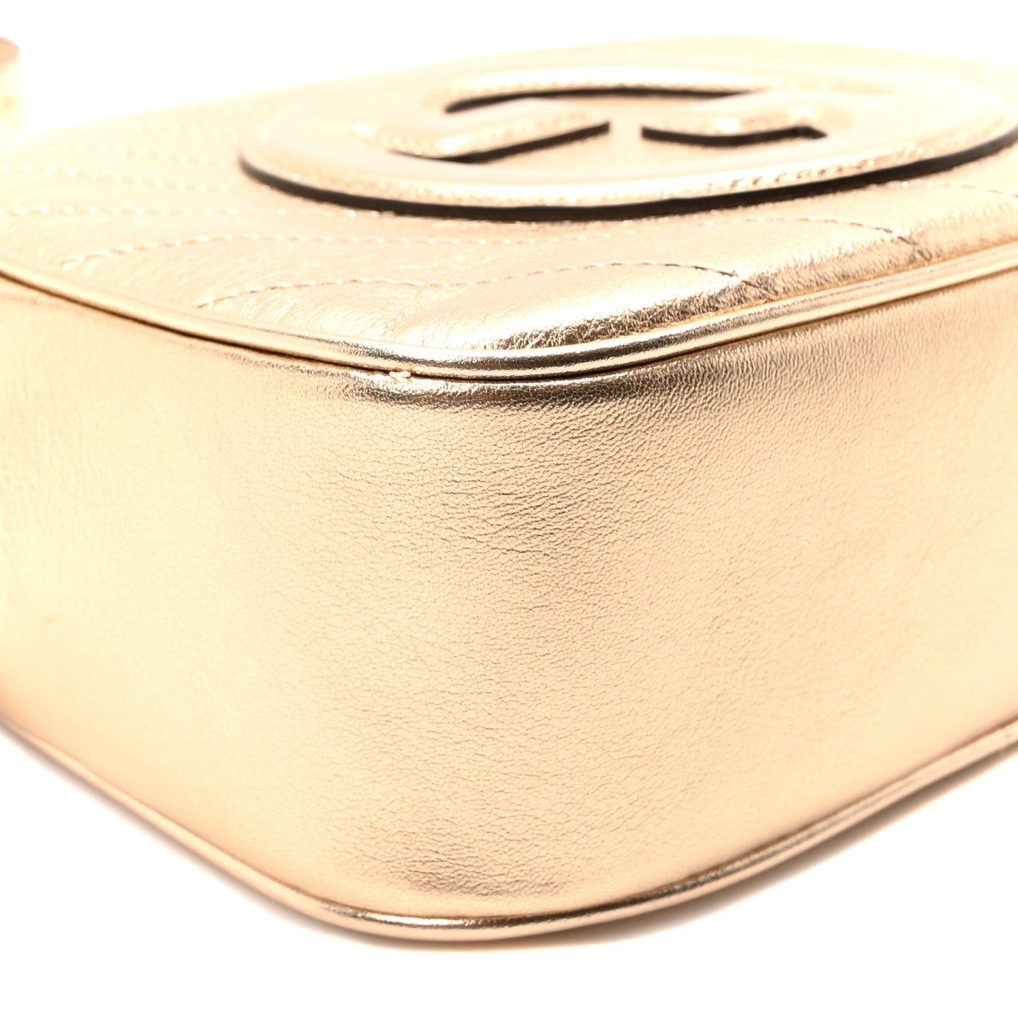Metallic Sakai Be Green Calfskin Diagonal Stitched Small Blondie Shoulder Bag Golden Beige