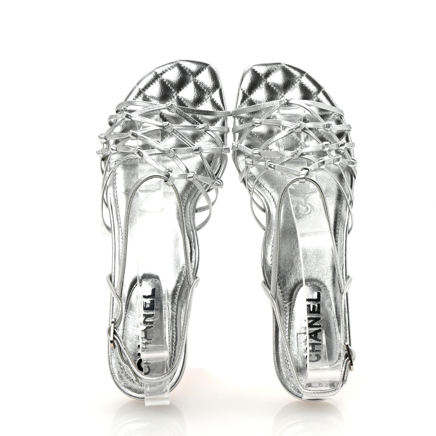 Chanel Laminated Lambskin CC Sandals 38 Silver 2 of 8