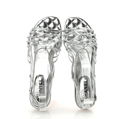 Chanel Laminated Lambskin CC Sandals 38 Silver 2 of 8