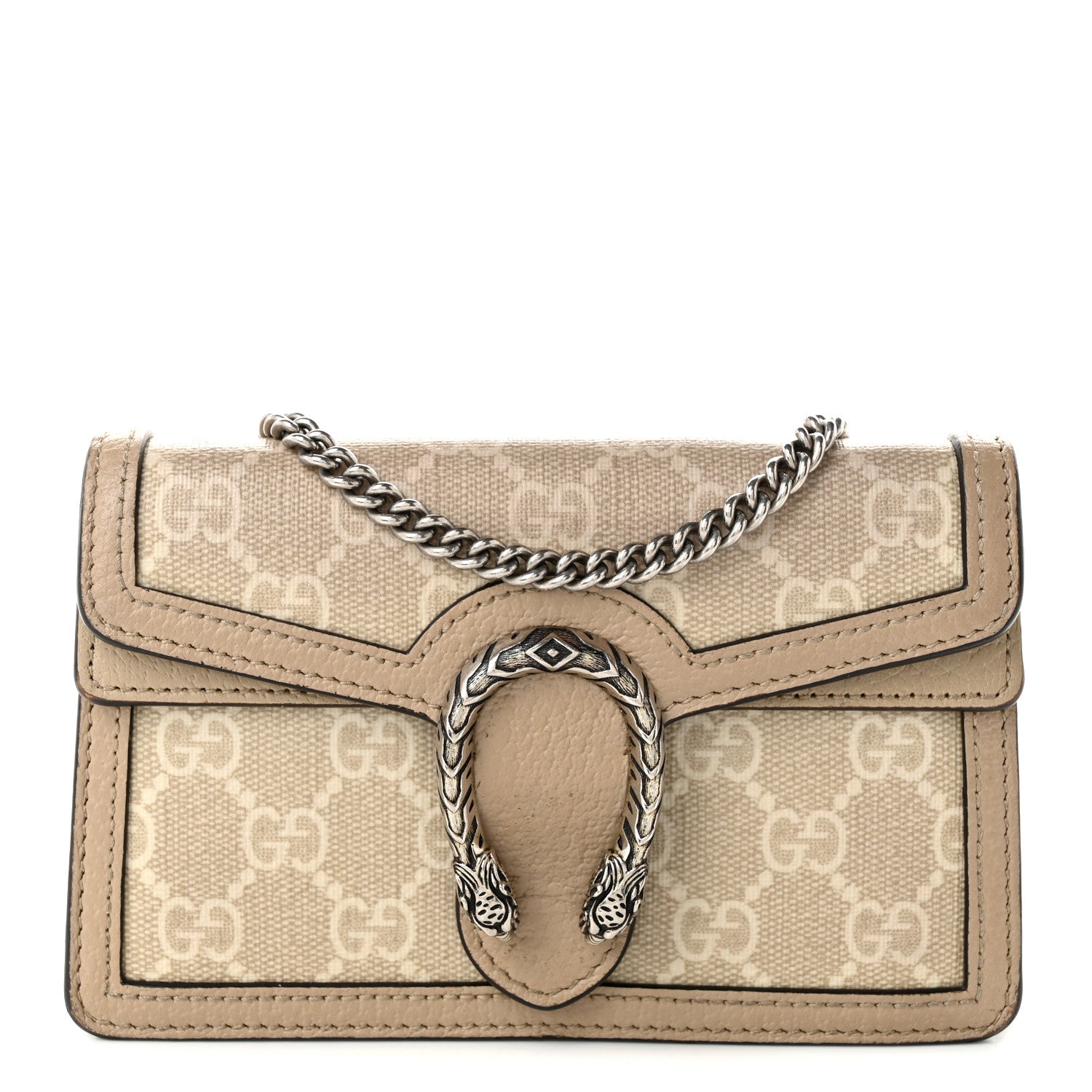 Gucci GG Supreme Monogram Textured Dollar Calfskin Super Mini Dionysus Shoulder Bag Beige Mystic White Oatmeal 1 of 12