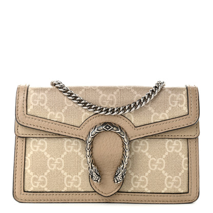 Gucci GG Supreme Monogram Textured Dollar Calfskin Super Mini Dionysus Shoulder Bag Beige Mystic White Oatmeal 1 of 12