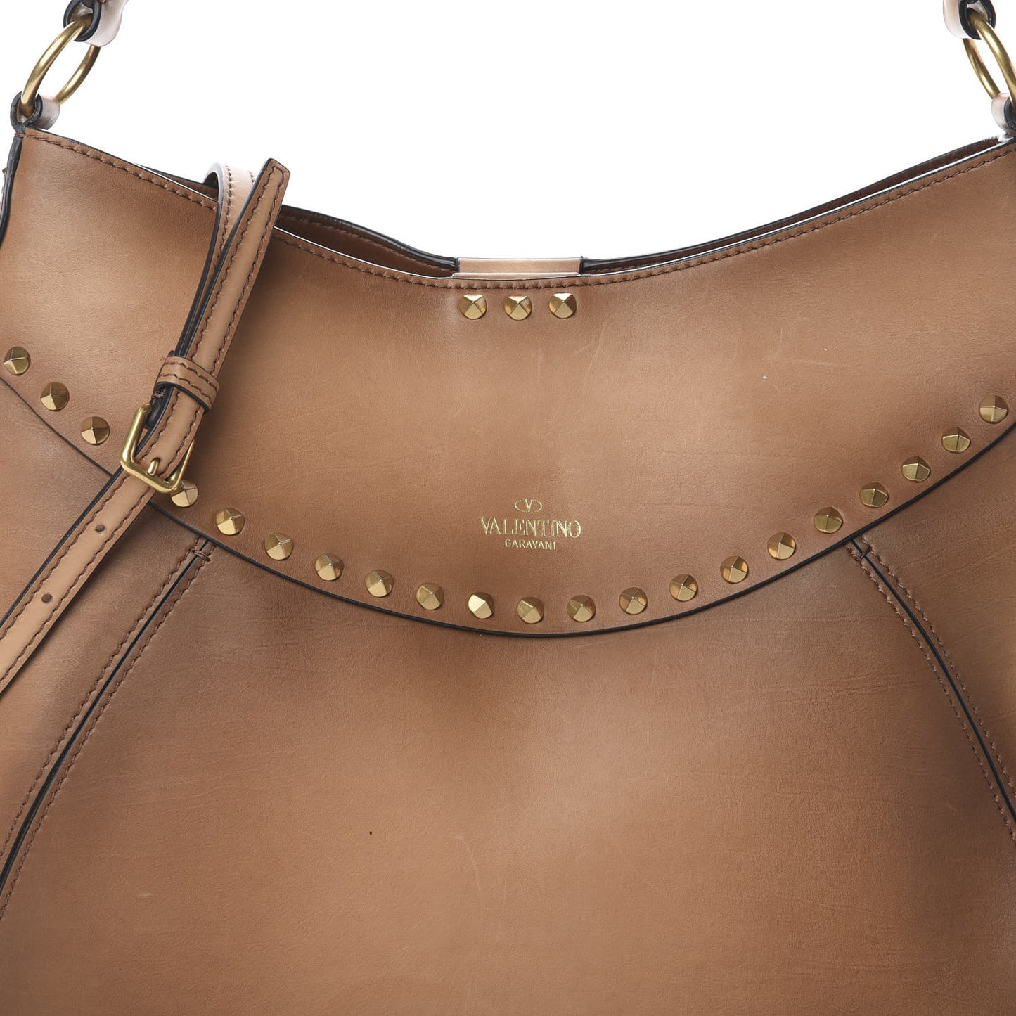 Buffed Calfskin Medium Twinkle Studs Hobo Camel