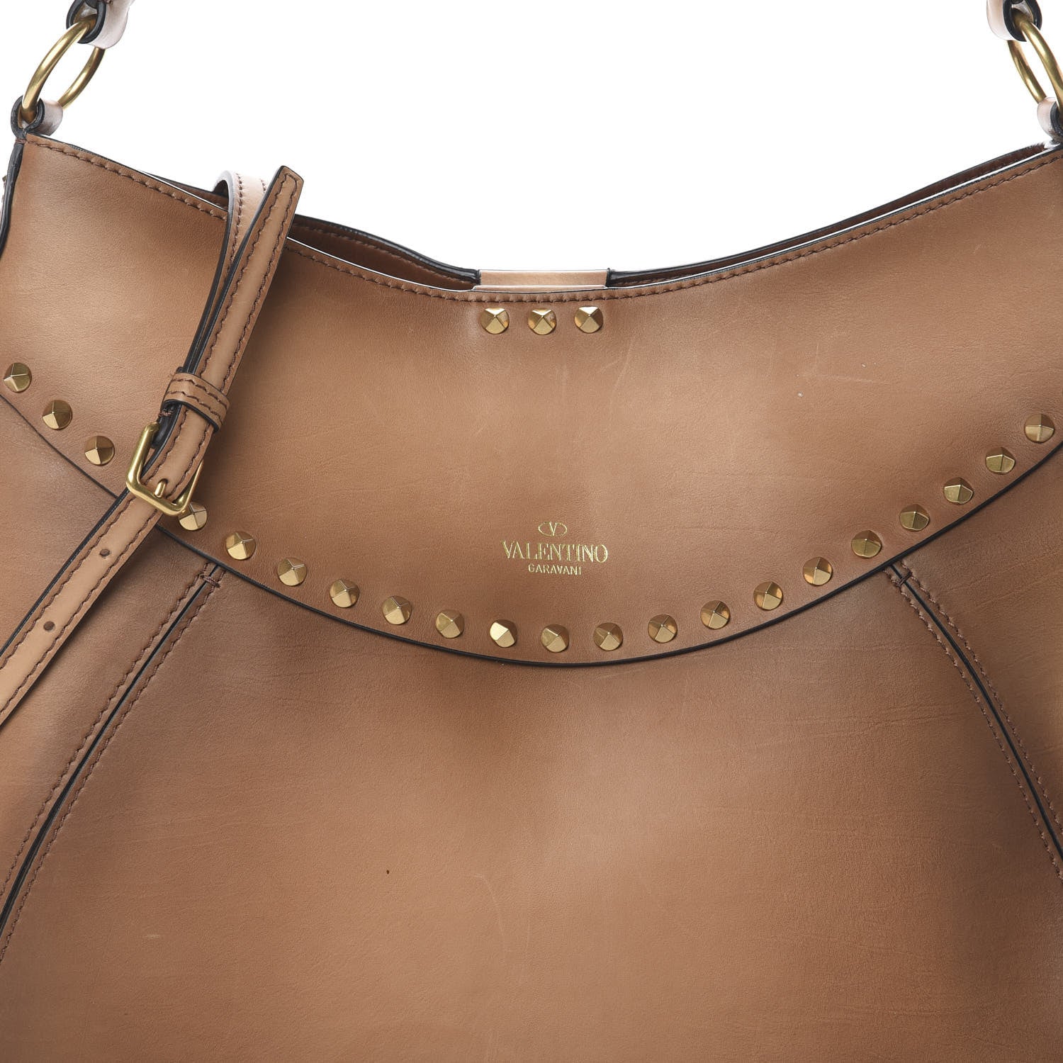 Valentino Garavani Buffed Calfskin Medium Twinkle Studs Hobo Camel 8 of 8