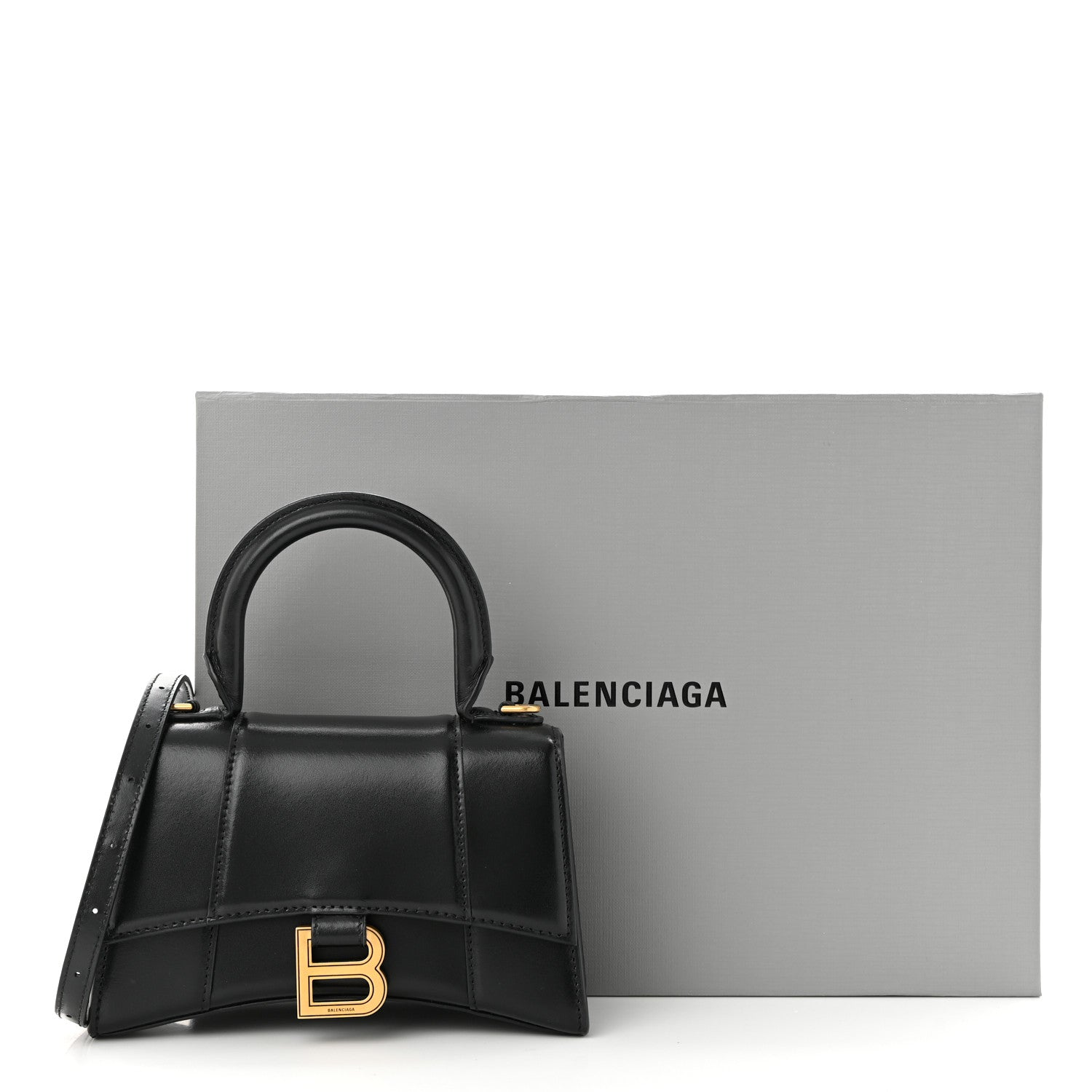 Balenciaga Shiny Box Calfskin Hourglass Top Handle Bag XS Black 11 of 11