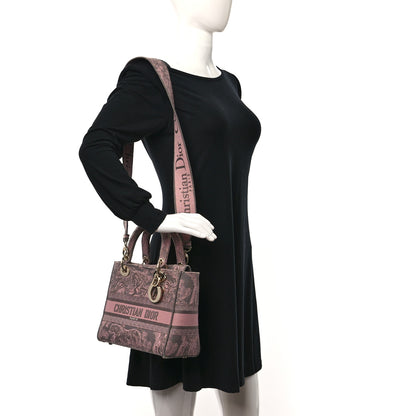 Christian Dior Canvas Toile De Jouy Reverse Embroidered Medium Lady D-Lite Gray Pink 2 of 10