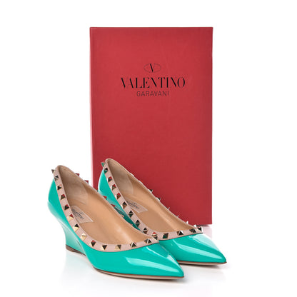 Valentino Garavani Patent Rockstud 70mm Wedges 37 Opaline Green Poudre 9 of 9