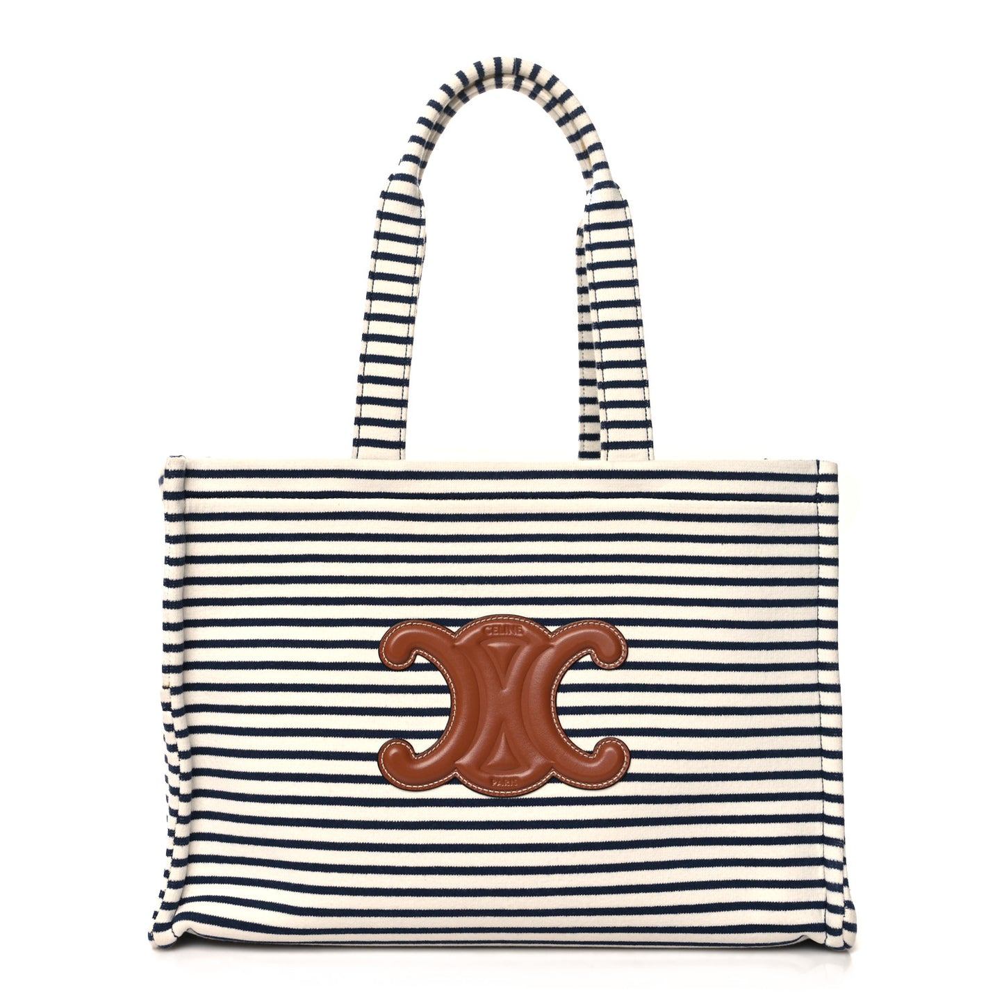 Canvas Calfskin Striped Triomphe Cabas Navy