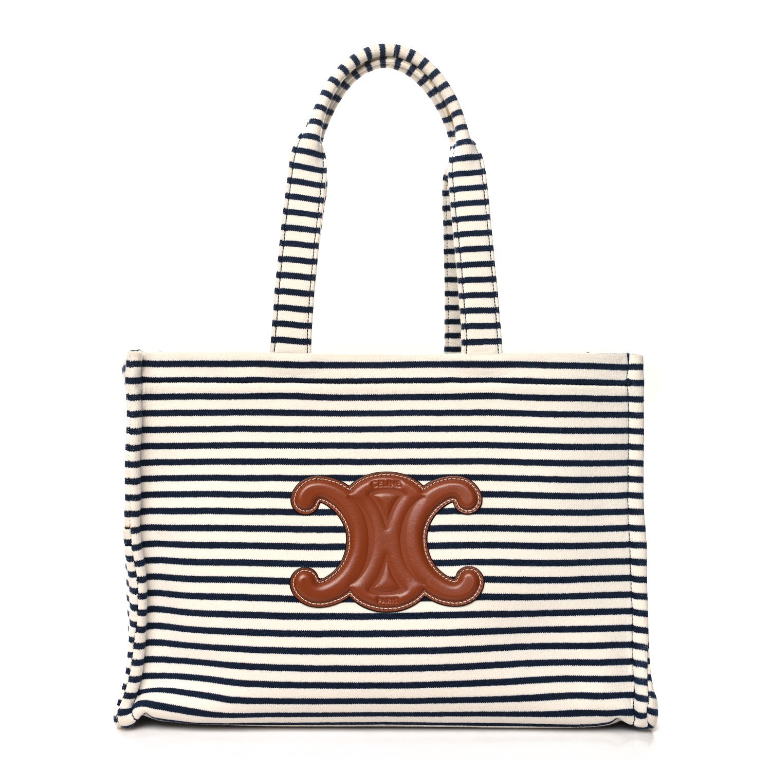 Celine Canvas Calfskin Striped Triomphe Cabas Navy 1 of 12