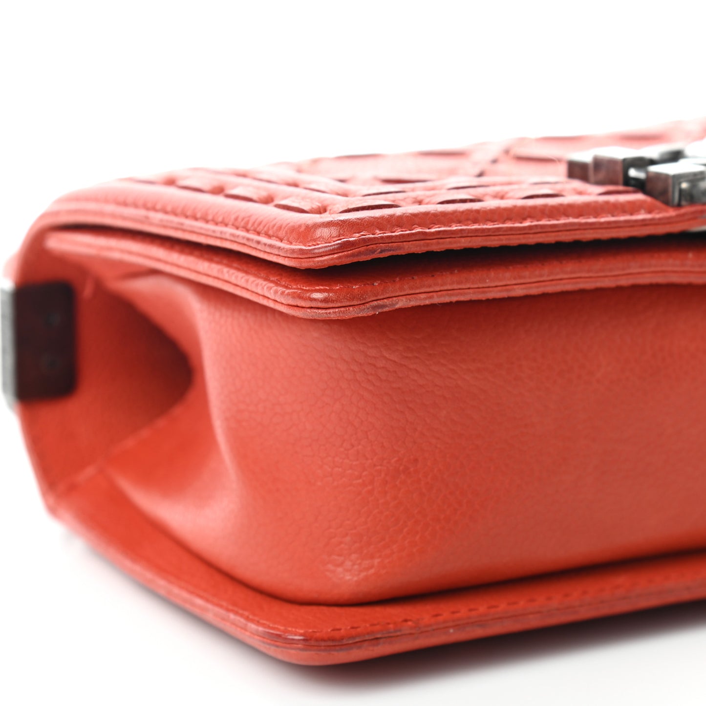 Caviar Stitched Small Boy Flap Dark Orange
