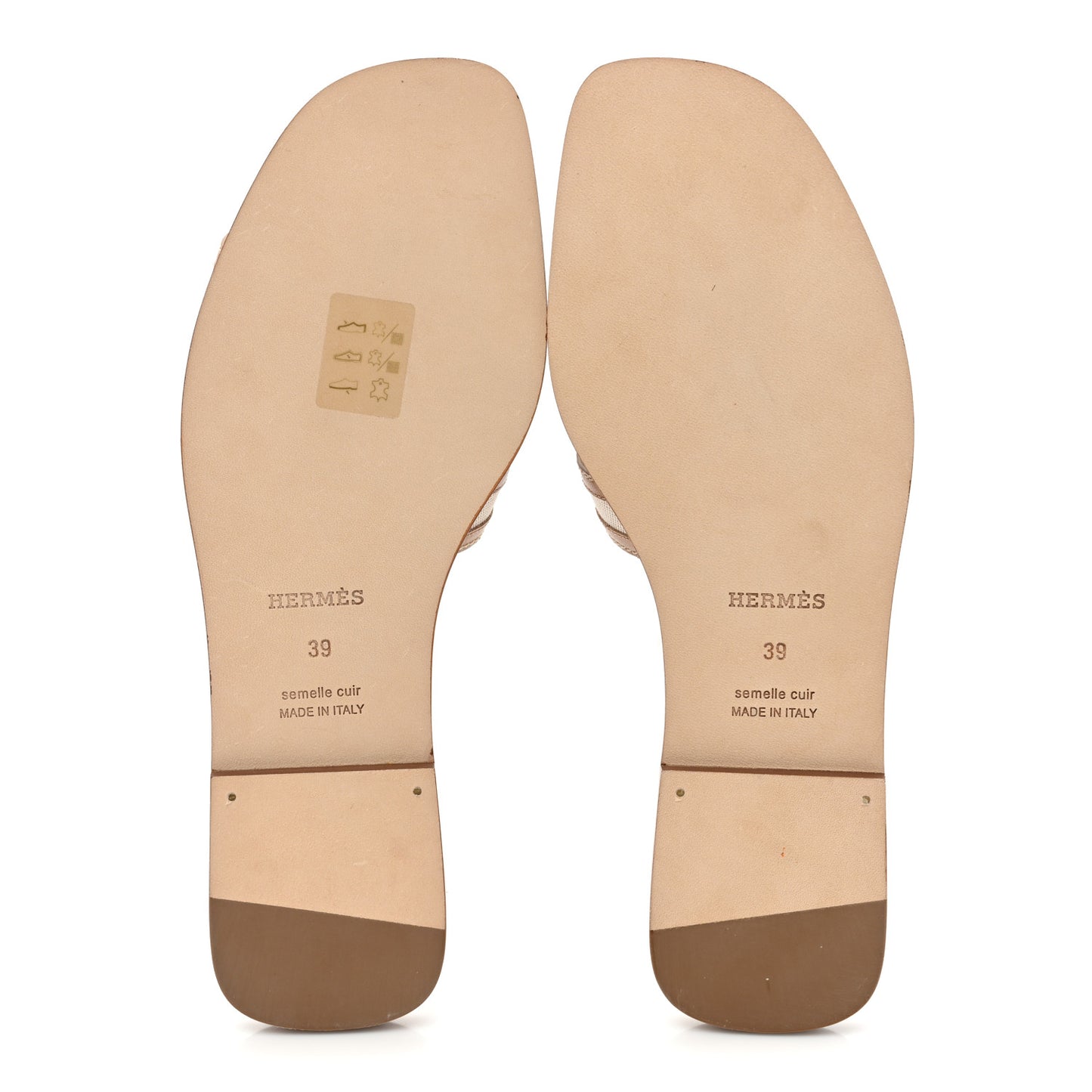 Calfskin Canvas Oran Sandals 39 Noisette Beige Dore