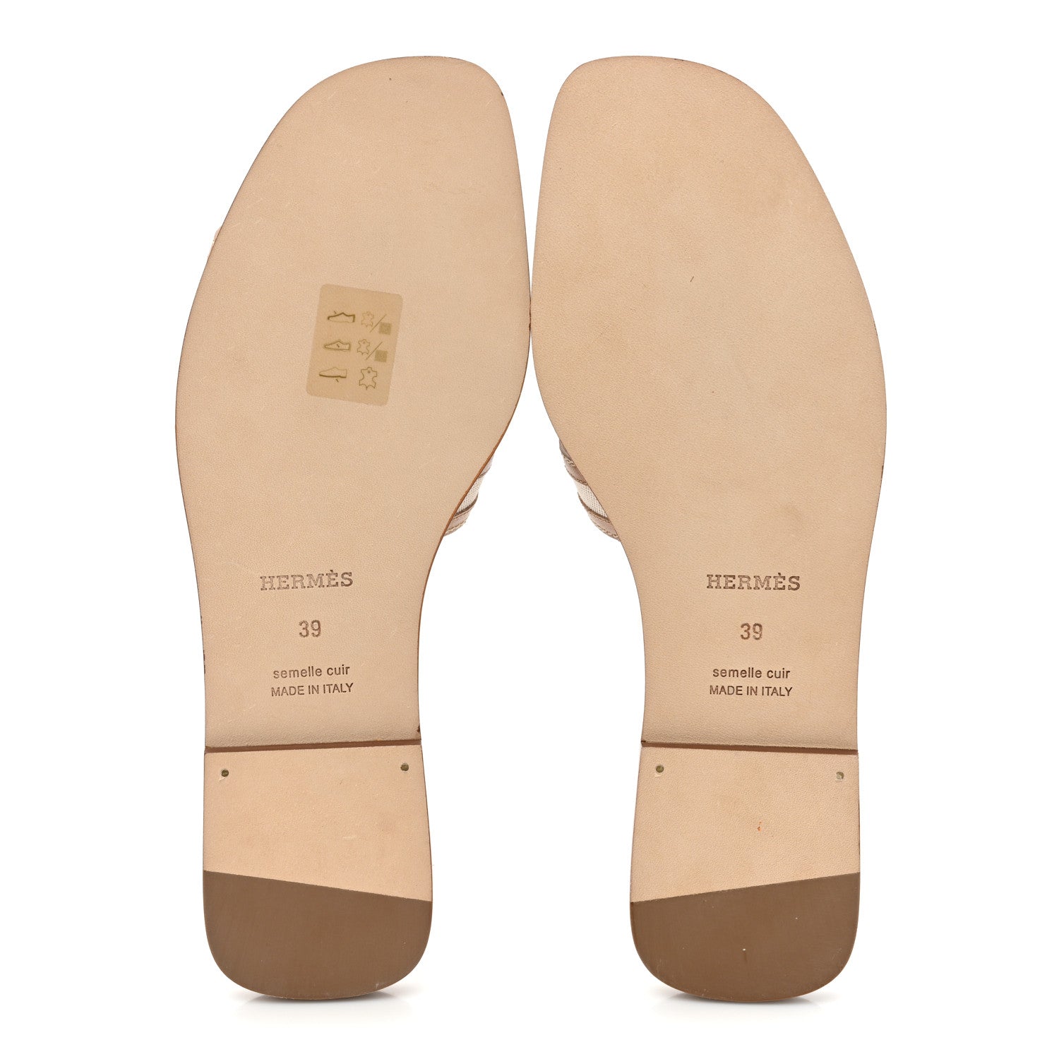 Hermes Calfskin Canvas Oran Sandals 39 Noisette Beige Dore 5 of 9