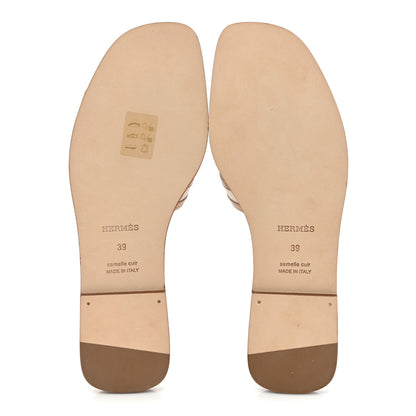 Hermes Calfskin Canvas Oran Sandals 39 Noisette Beige Dore 5 of 9