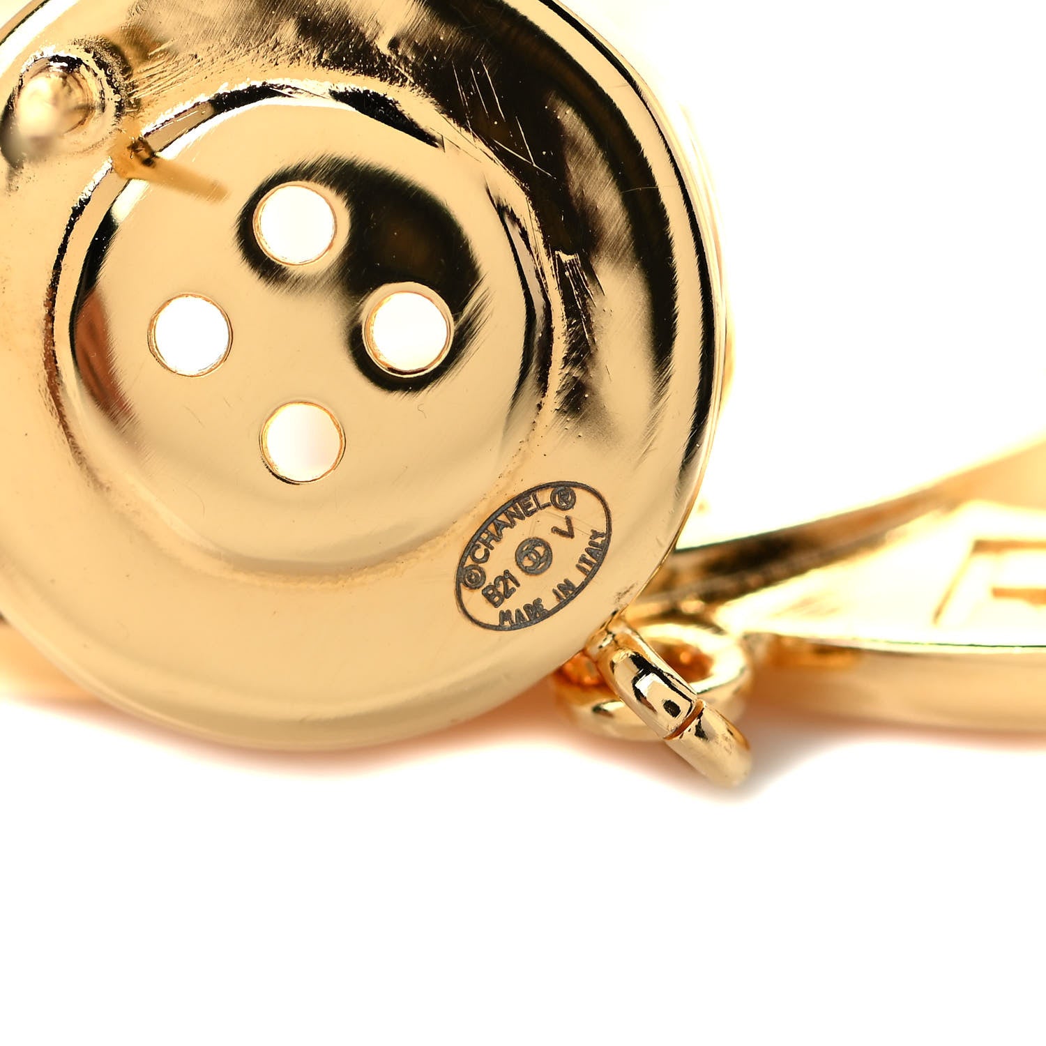 Chanel Metal Large Paris Button Earrings Gold 4 of 4