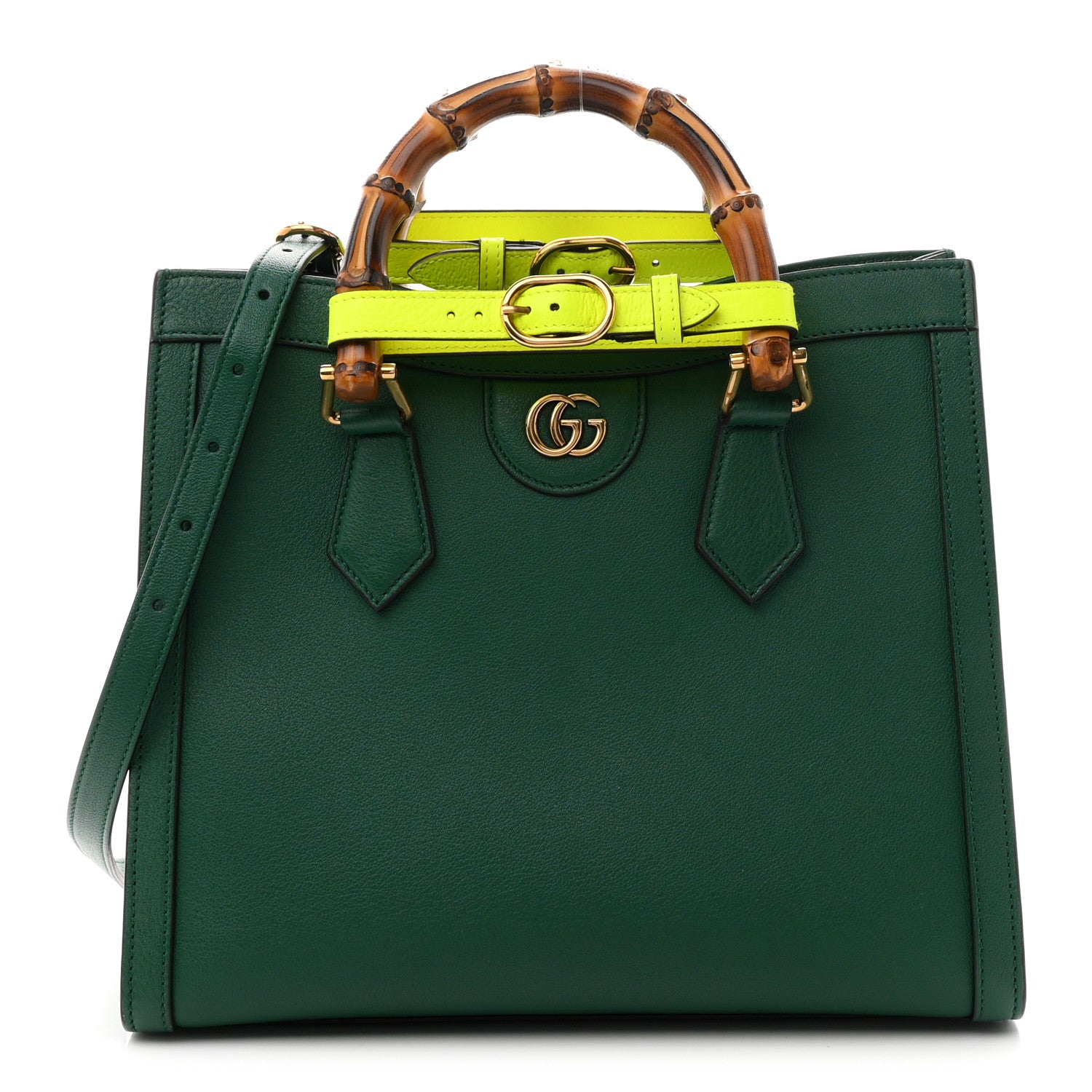 Gucci Wonka Grain Calfskin Small Diana Tote Bag Green Yellow Fluo 1 of 10