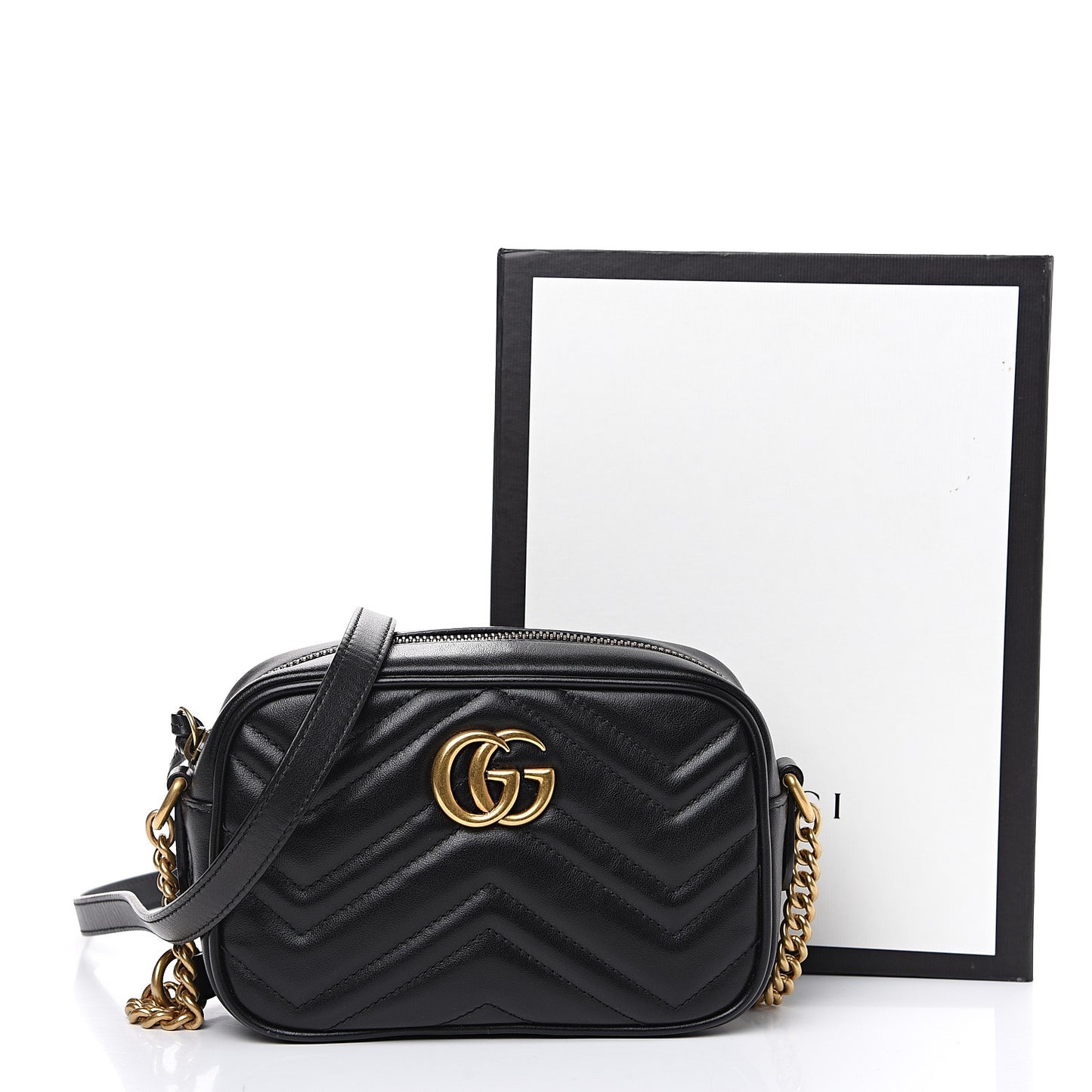 Calfskin Matelasse Mini GG Marmont Chain Shoulder Bag Black