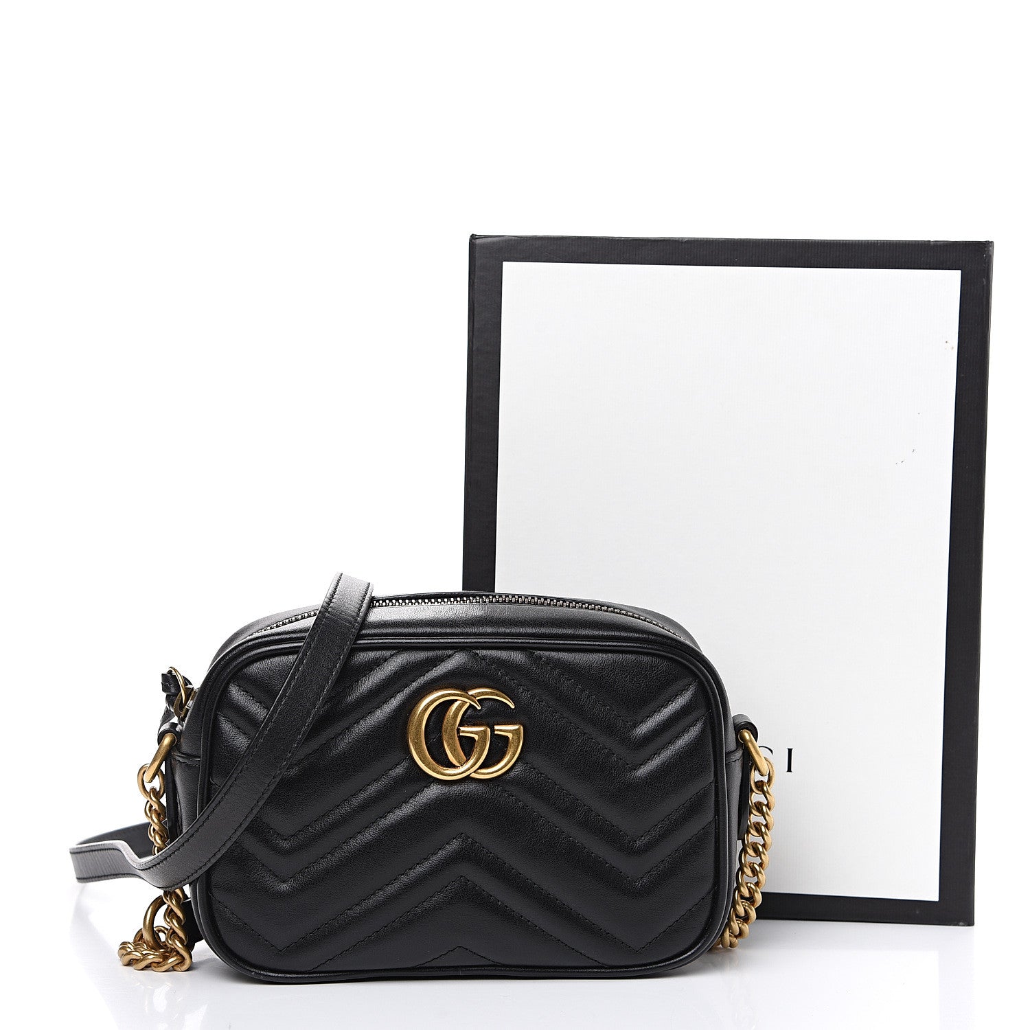 Gucci Calfskin Matelasse Mini GG Marmont Chain Shoulder Bag Black 11 of 11