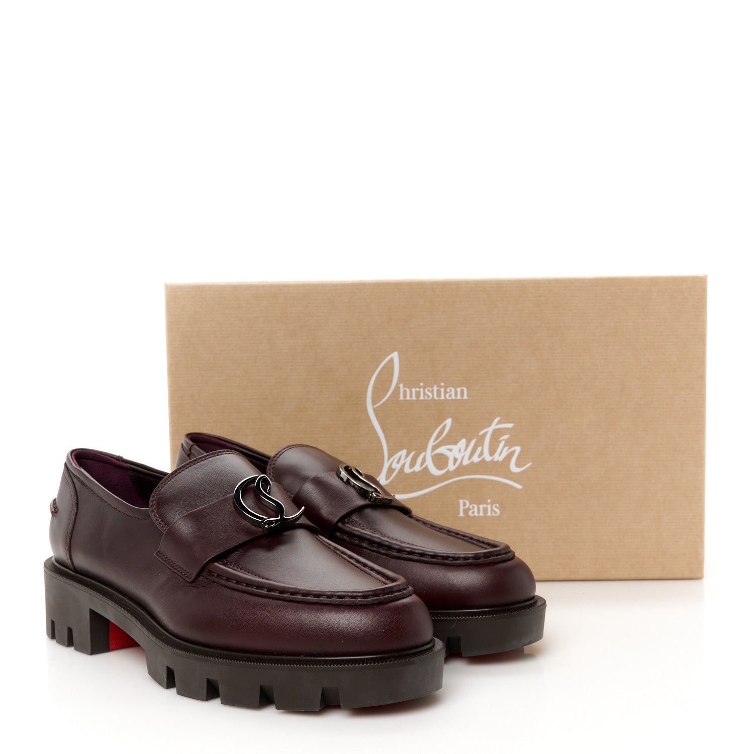 Christian Louboutin Calf Glove Womens CL Moc Lug Flat Loafers 38 Merlot 9 of 9