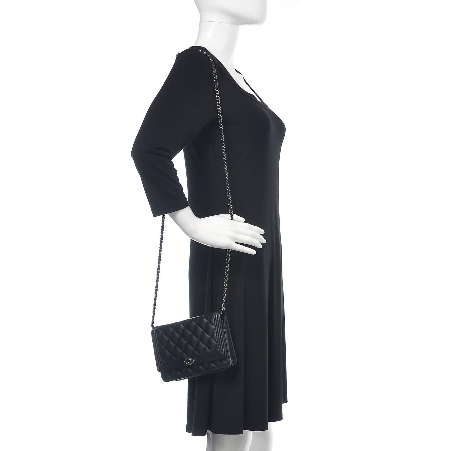 Lambskin Quilted Boy Wallet On Chain WOC Black