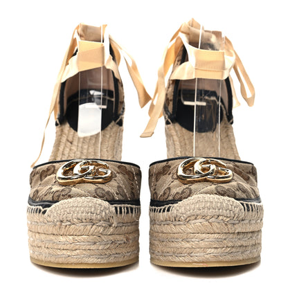 Gucci Monogram Matelasse GG Marmont Ankle Wrap Platform 35/120mm Espadrille Wedges 35.5  35.5 Beige Ebony Black Sand Storm 3 of 10