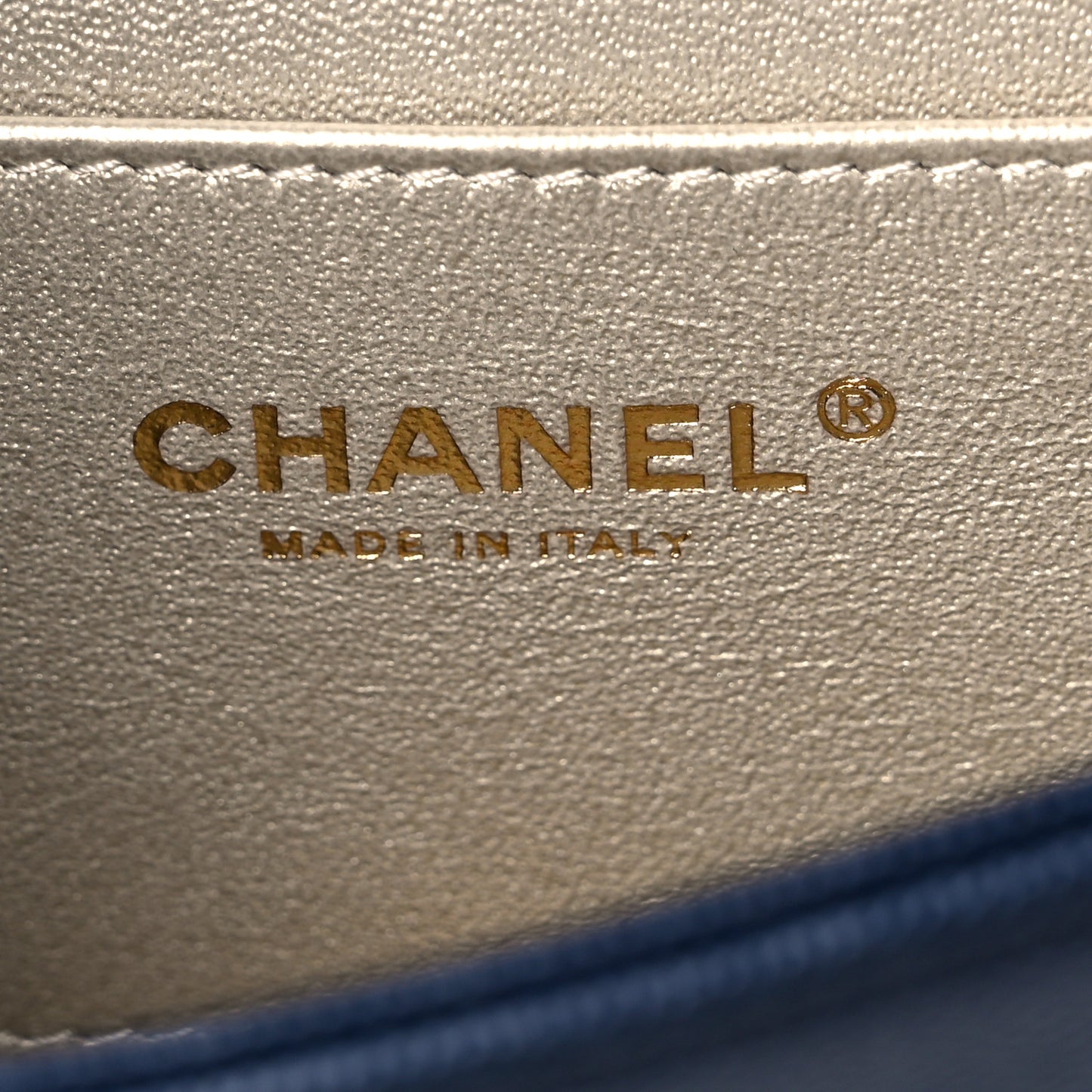 Grained Calfskin Embroidered Captain Gold Flap Belt Bag Navy
