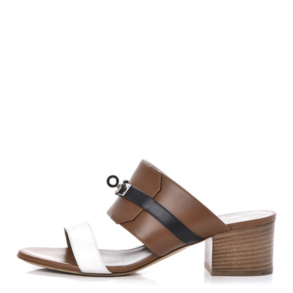 Hermes Calfskin Ovation Buckle Sandals 37.5 Gold White Black 1 of 8