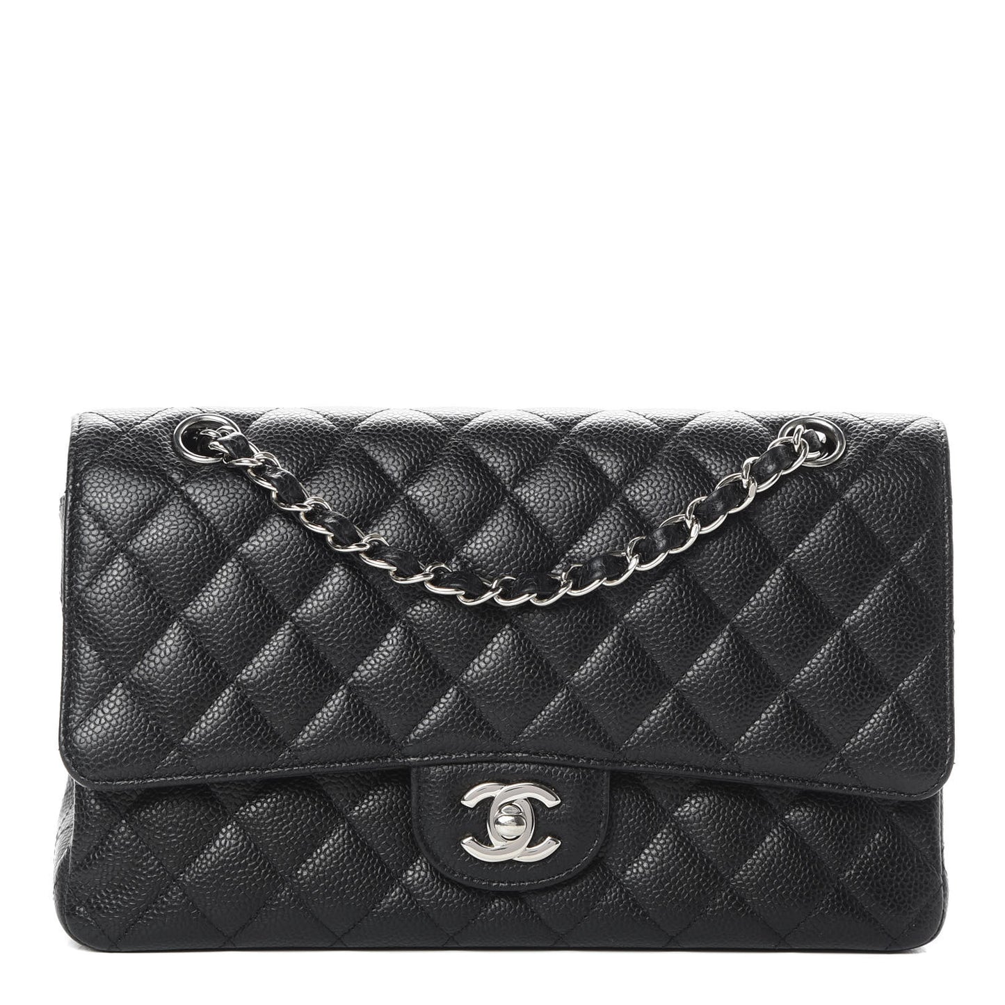 Caviar Quilted Medium Double Flap Black