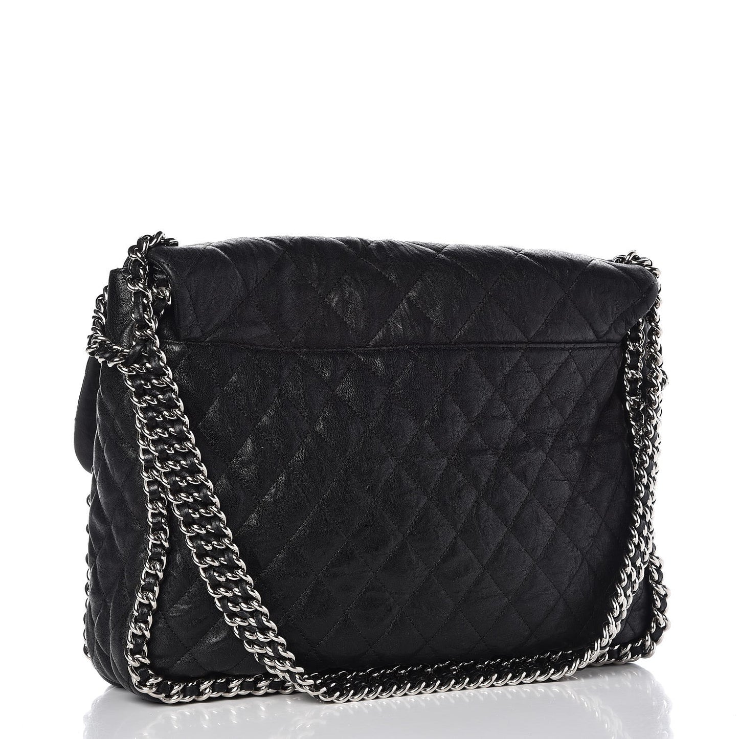 Washed Lambskin Quilted Maxi Chain Around Flap Black