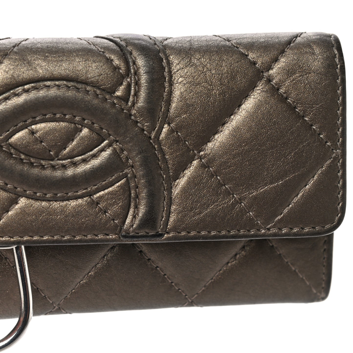 Metallic Calfskin Quilted Cambon Key Holder Case Bronze