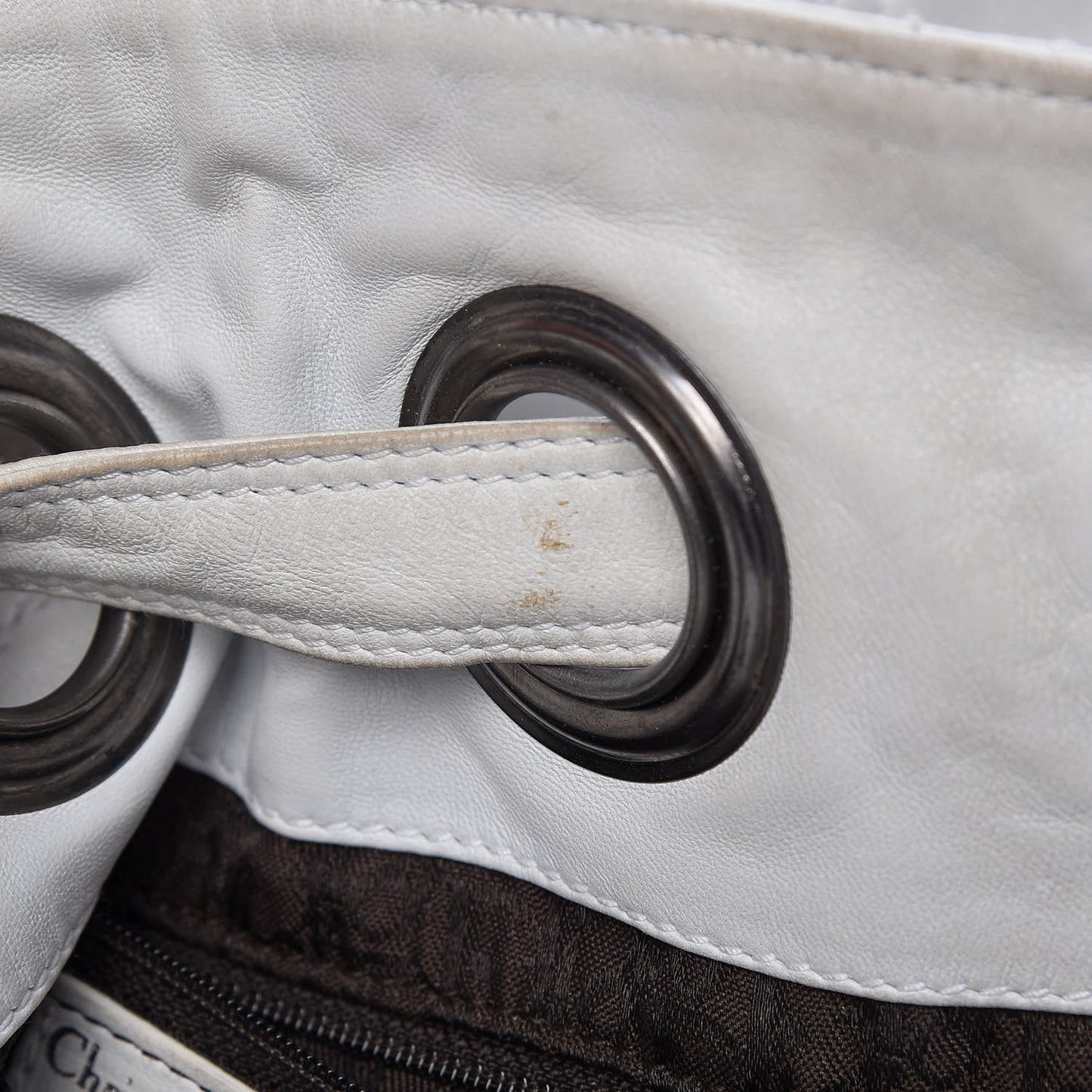 Lambskin Cannage Drawstring Bag White