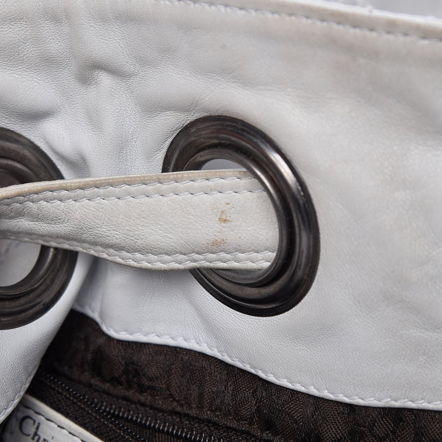 Christian Dior Lambskin Cannage Drawstring Bag White 6 of 24