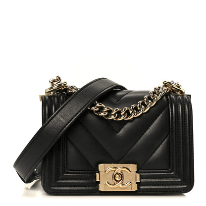 Chanel Lambskin Chevron Quilted Mini Boy Flap  Black 1 of 10