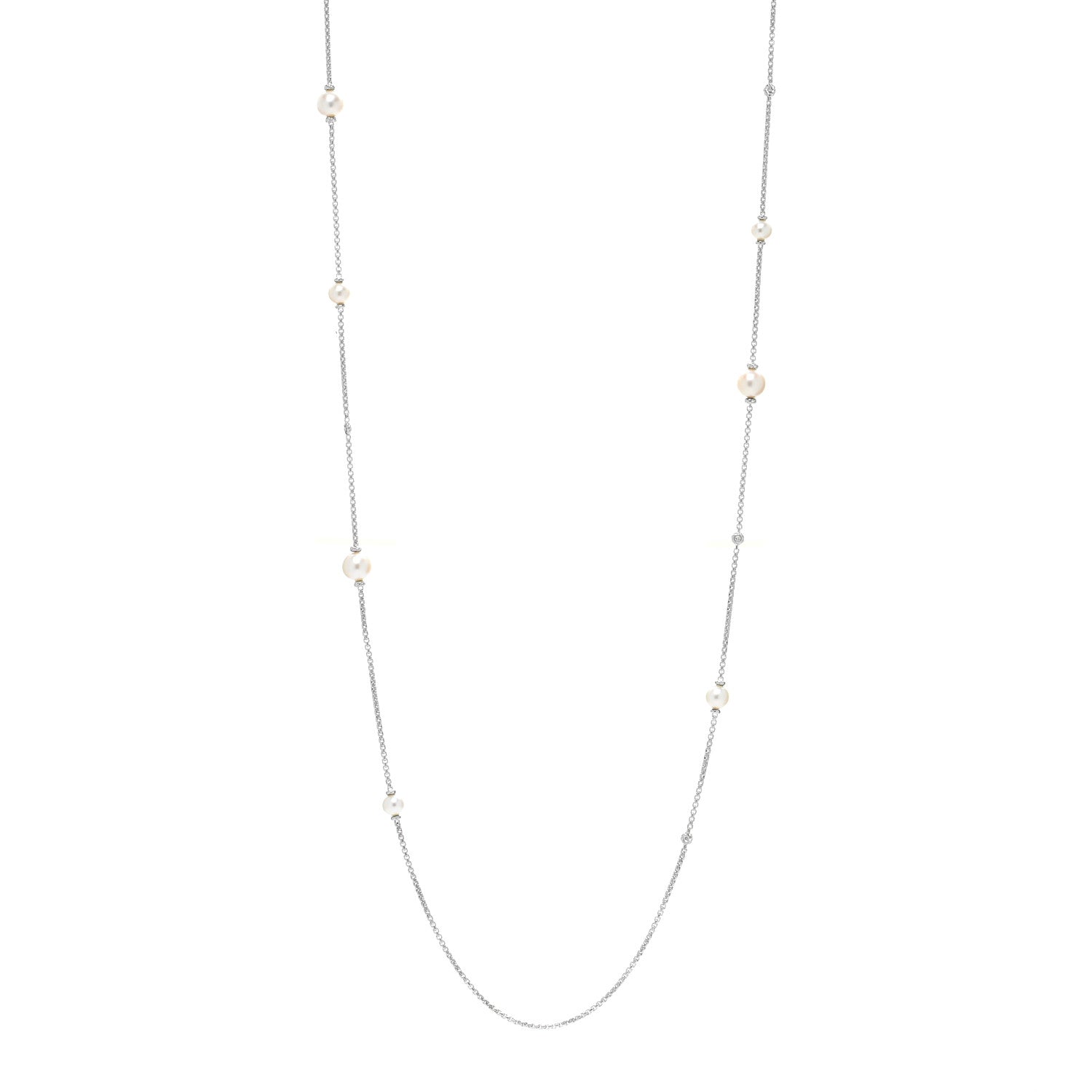 David Yurman Sterling Silver Diamond Pearl Station Chain Necklace 1 of 4