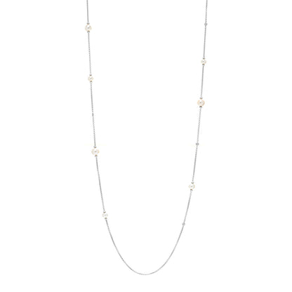 David Yurman Sterling Silver Diamond Pearl Station Chain Necklace 1 of 4