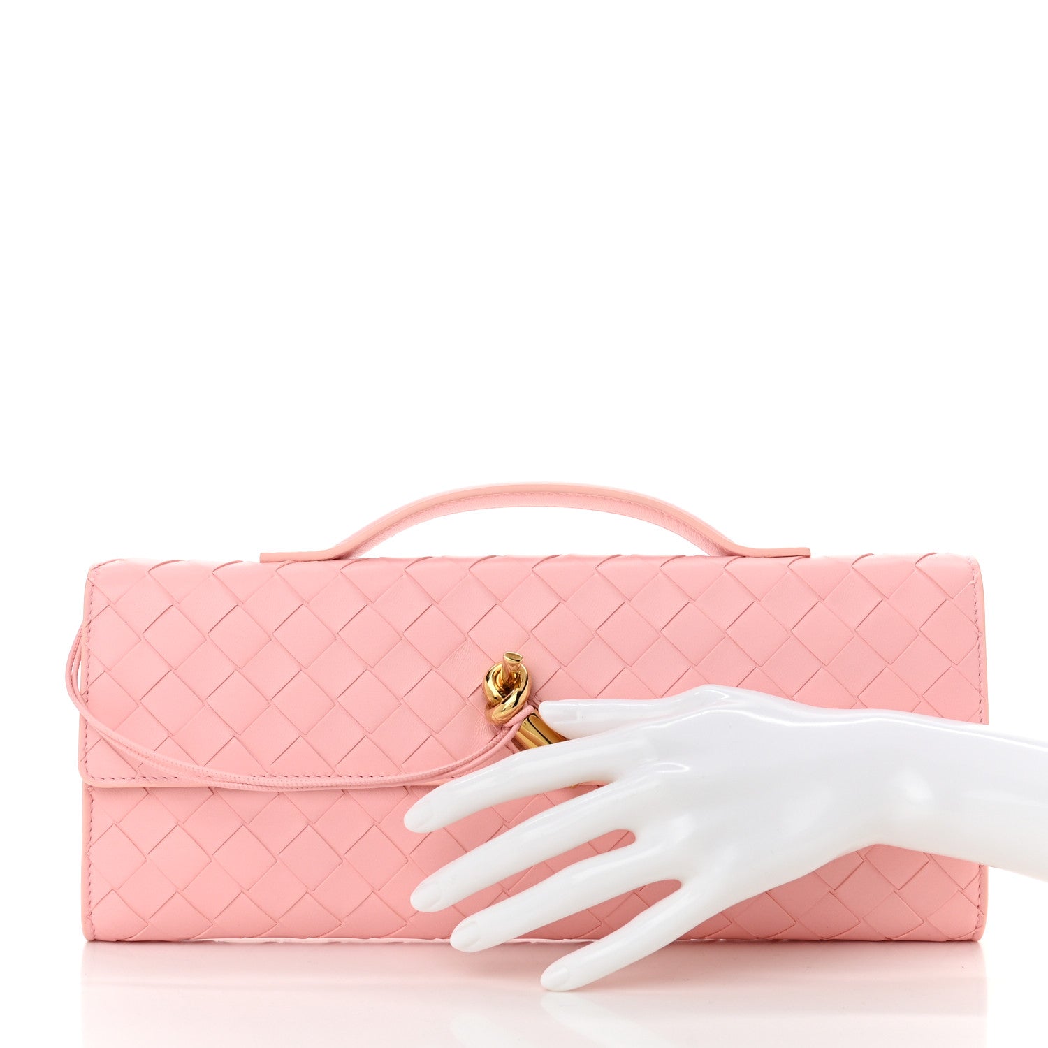 Bottega Veneta Nappa Intrecciato Long Andiamo Top Handle Clutch Rose 2 of 9