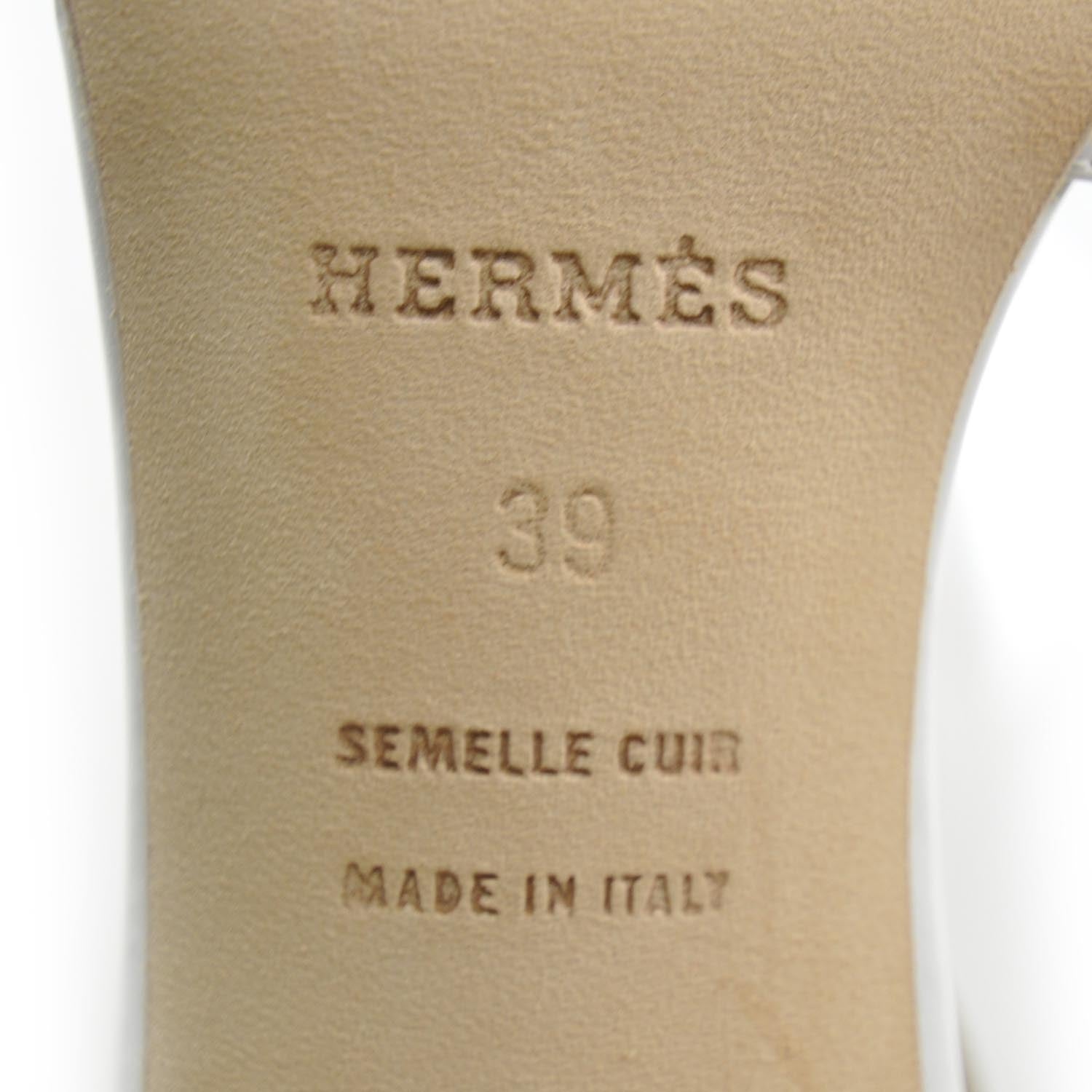 Hermes Leather T Strap Sandals 39 White 6 of 7