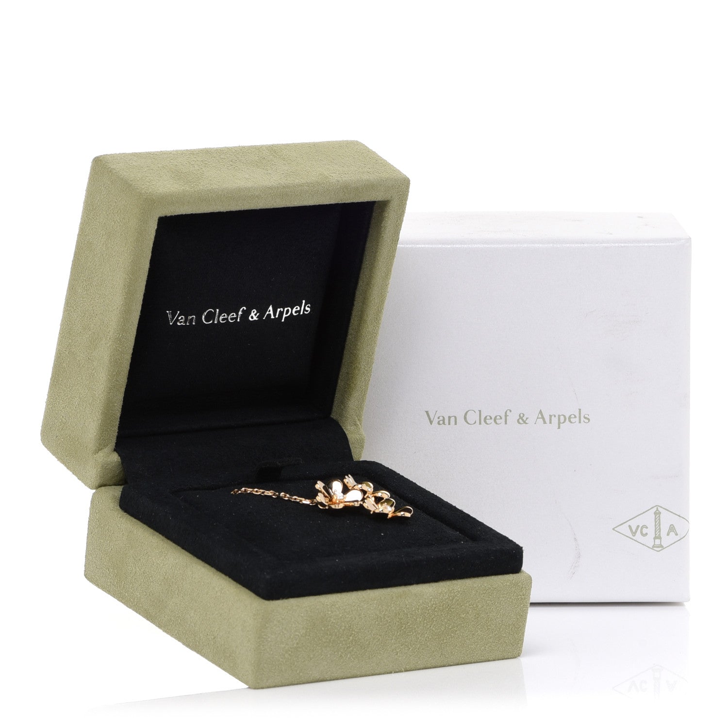 Van Cleef & Arpels 18K Yellow Gold Diamond Mini Frivole 3 Flowers Pendant Necklace 6 of 6