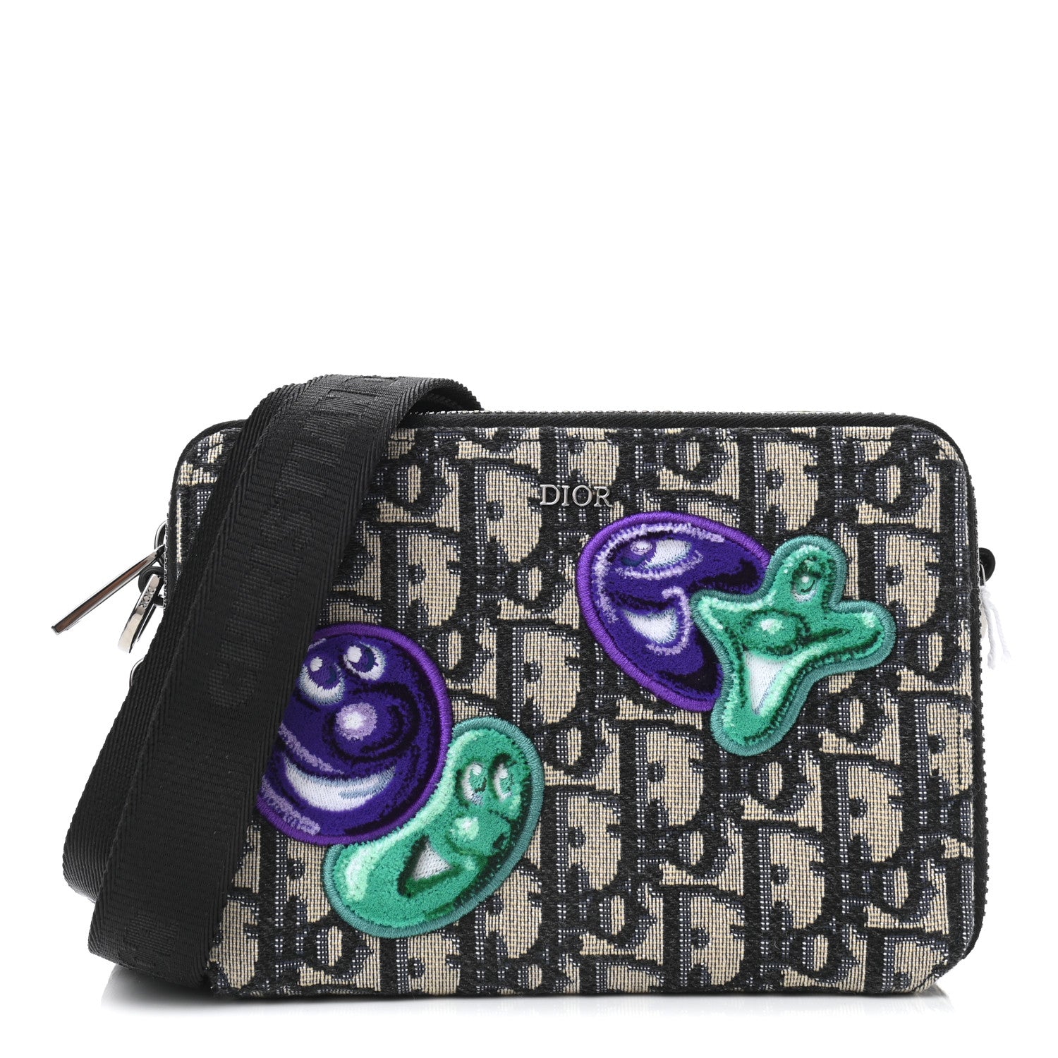 Christian Dior X KENNY SCHARF Oblique Canvas Embroidered Patches Crossbody Charcoal 1 of 10