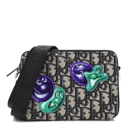 Christian Dior X KENNY SCHARF Oblique Canvas Embroidered Patches Crossbody Charcoal 1 of 10