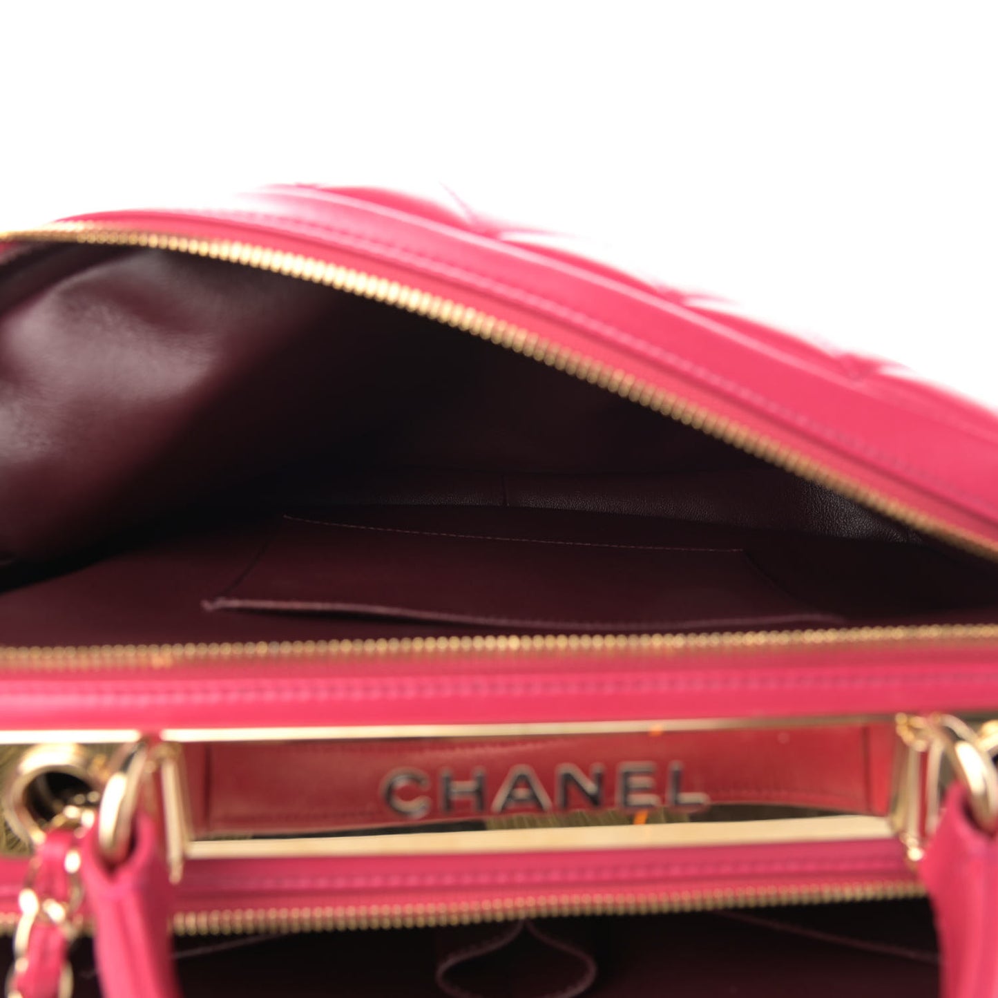 Lambskin Quilted Large Trendy CC Bowling Bag Dark Pink