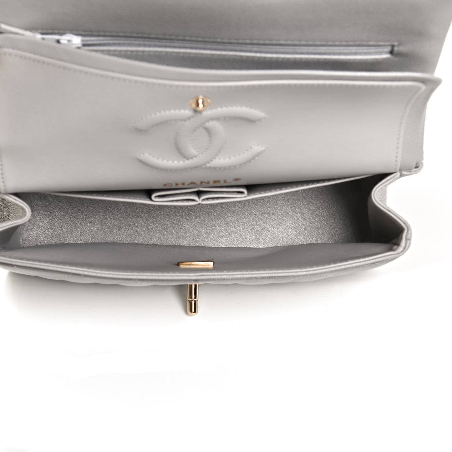 Caviar Quilted Small Double Flap Grey