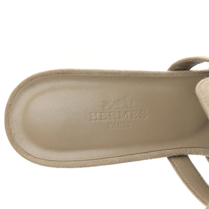 Hermes Suede Goatskin Satin Cute Sandals 37 Beige Argile 7 of 9
