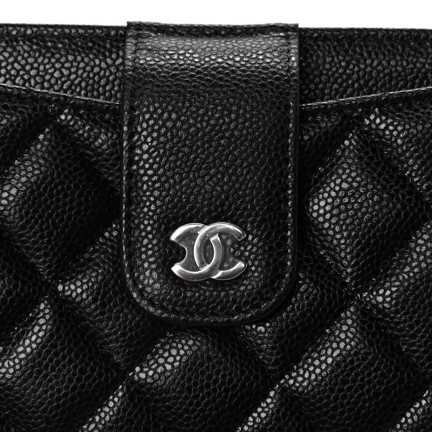 Caviar Quilted Phone Holder Wallet on Removable Chain Black