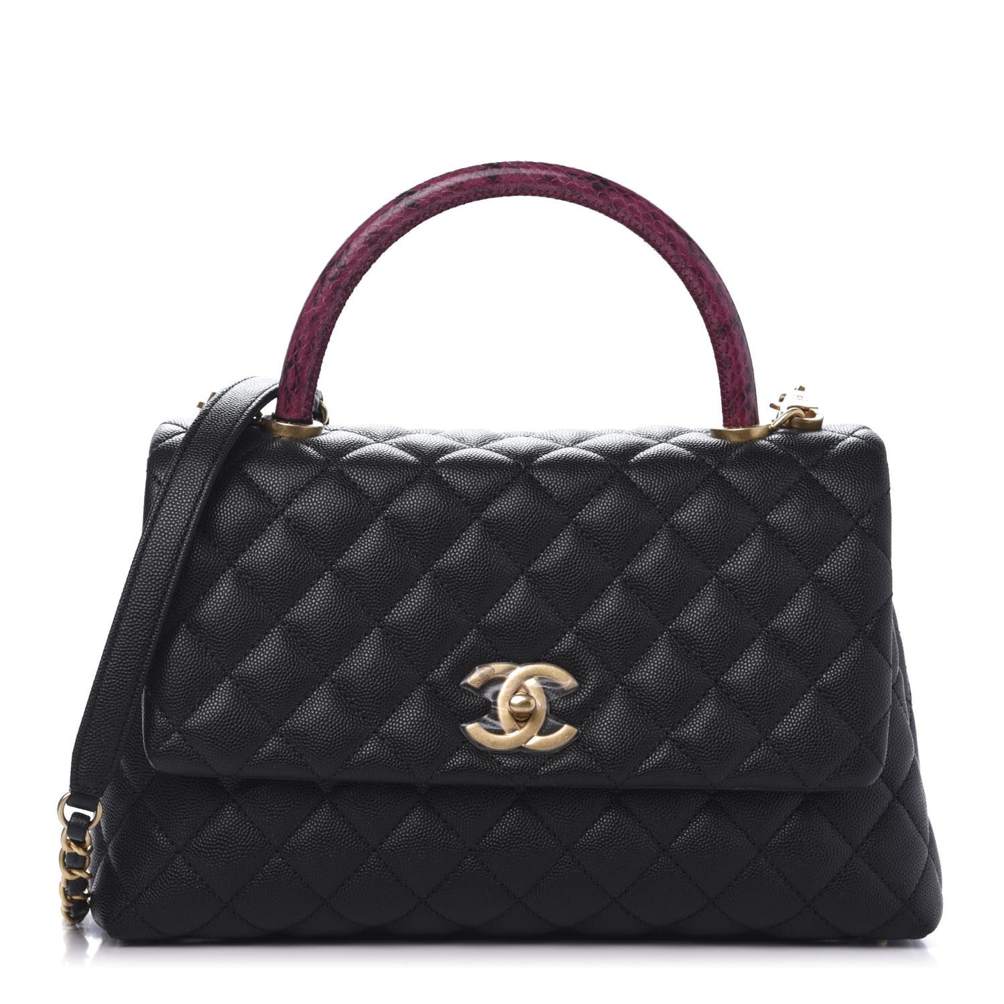 Caviar Elaphe Quilted Small Coco Handle Flap Black