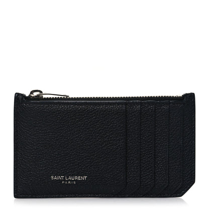 Saint Laurent Grained Calfskin 5 Fragments Zip Pouch Card Holder Black 1 of 7