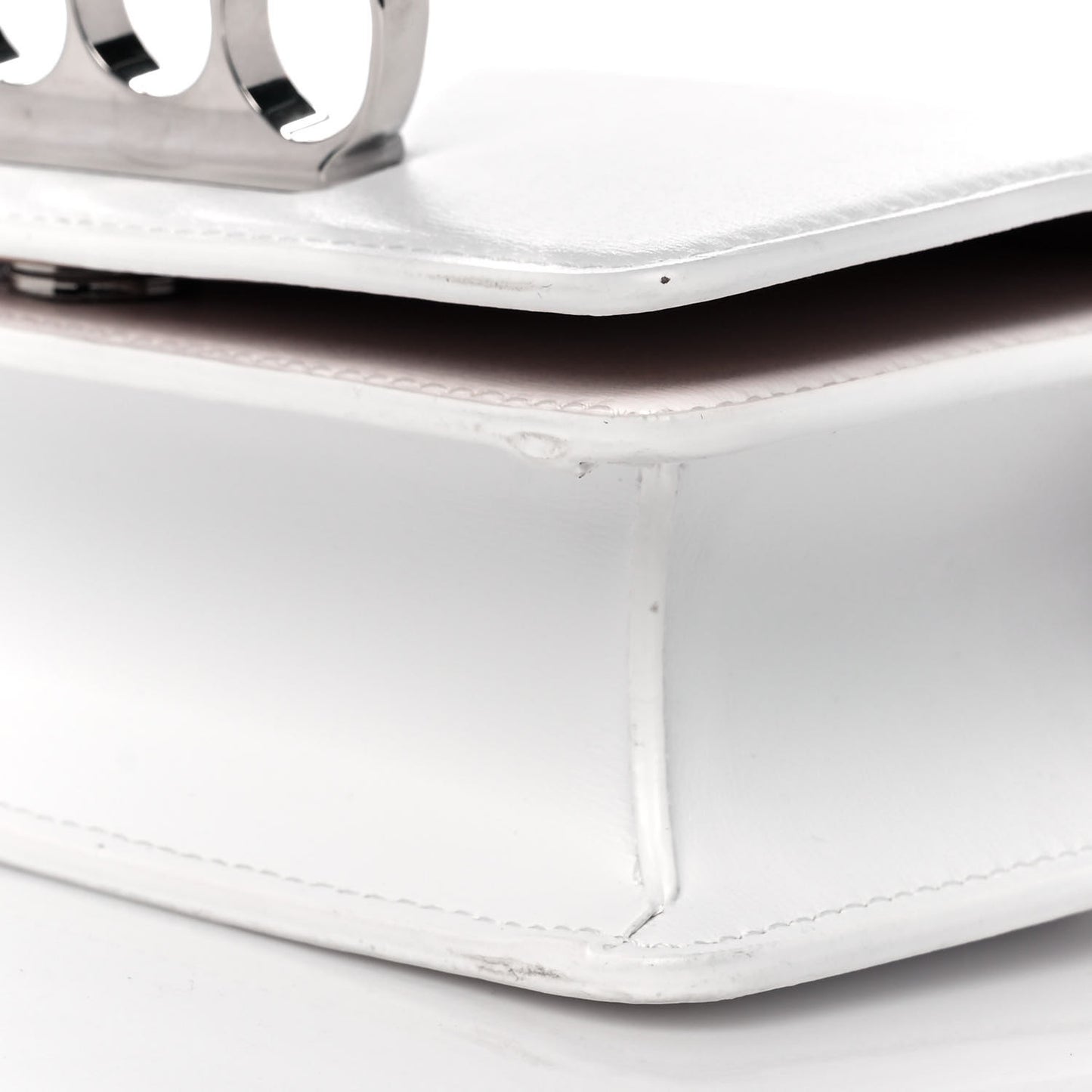 Smooth Calfskin Four Ring Knuckle Mini Chain Clutch White