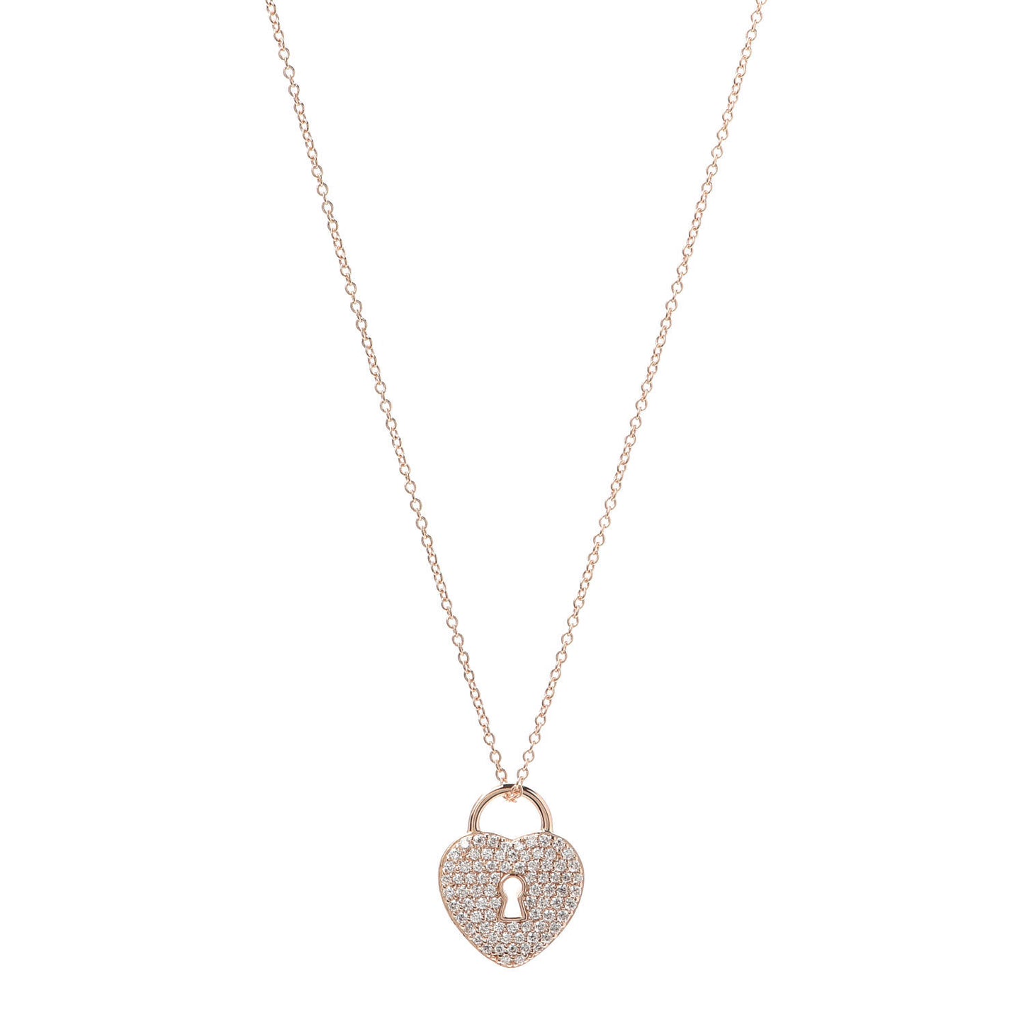 18K Rose Gold Diamond Heart Lock Pendant Necklace