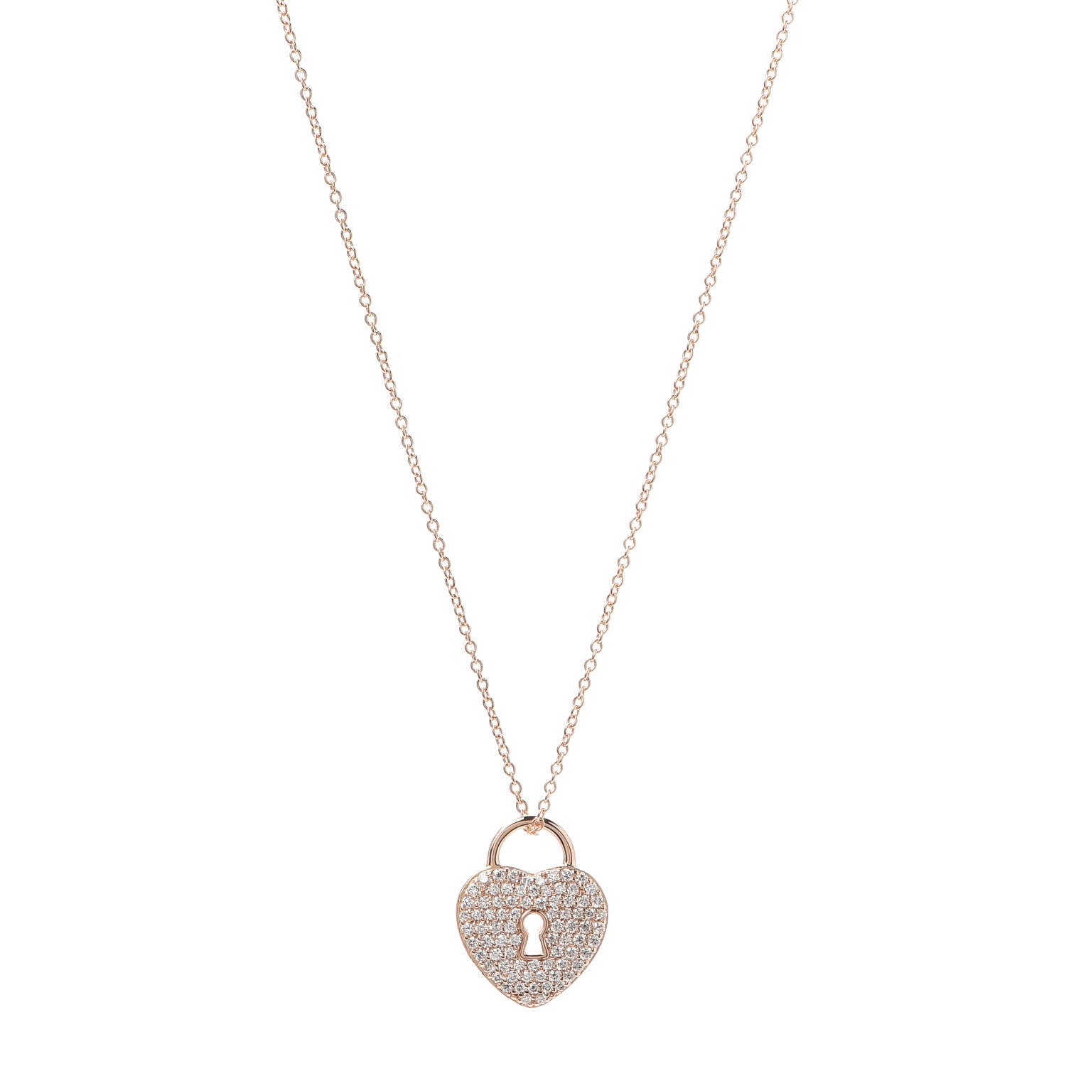 Tiffany 18K Rose Gold Diamond Heart Lock Pendant Necklace 1 of 6