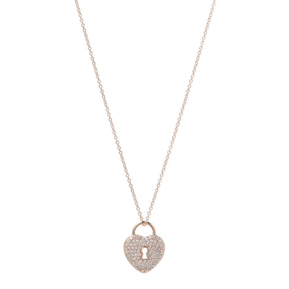 Tiffany 18K Rose Gold Diamond Heart Lock Pendant Necklace 1 of 6