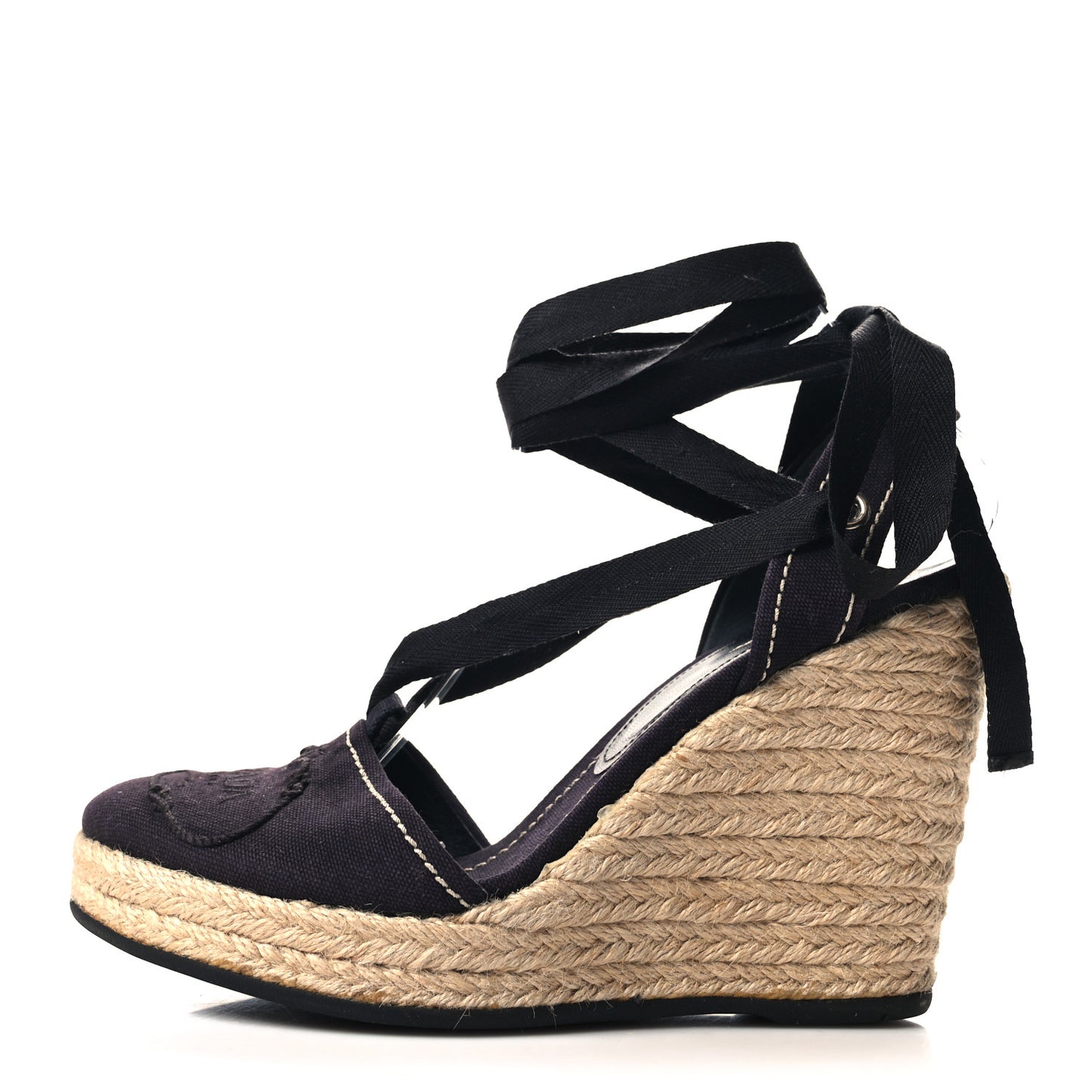Linen Logo Espadrille 90mm Wedge Sandals 40 Blue