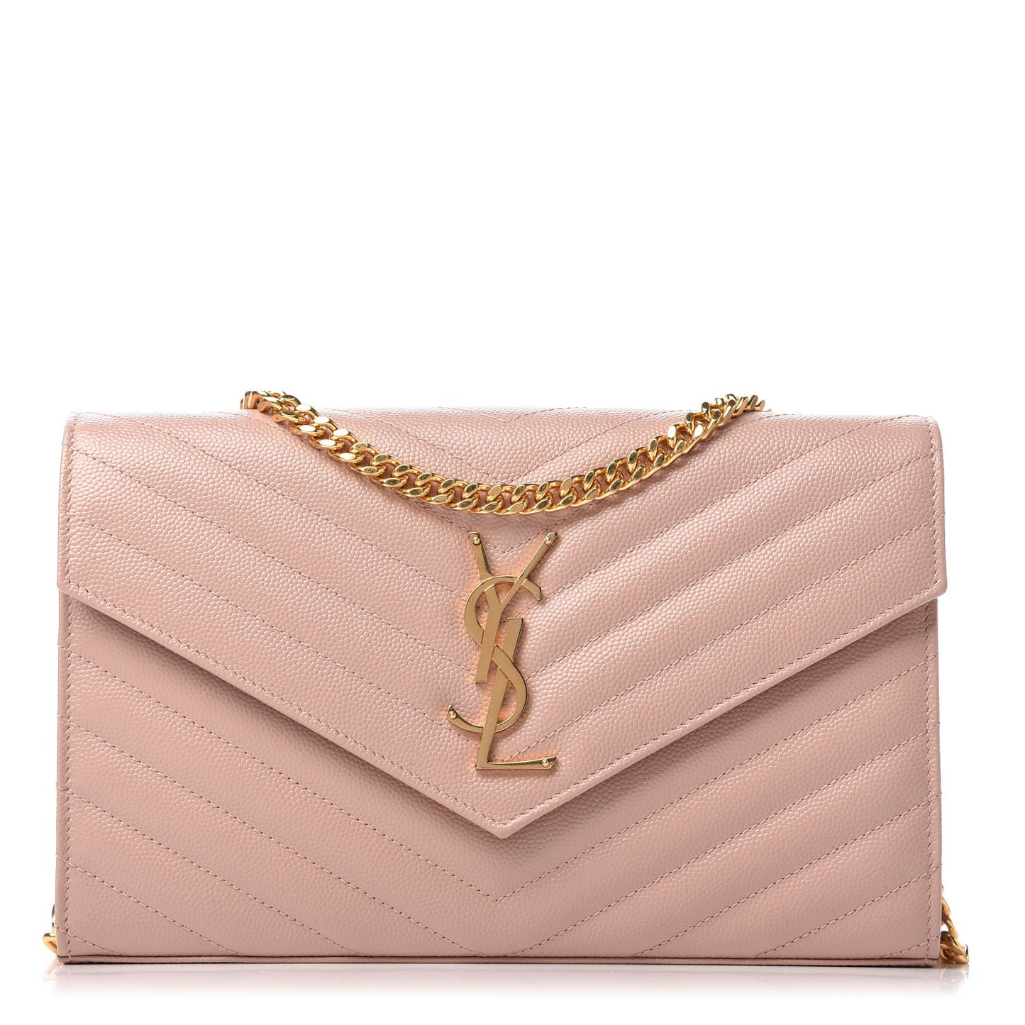 Grain De Poudre Matelasse Chevron Monogram Chain Wallet Pale Pink